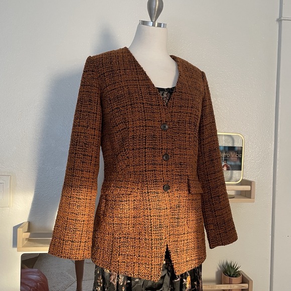 Linea by Louis Dell'Olio Jackets & Blazers - Linea by Louis Dell'Olio Boucle V-Neck Jacket Black/Caramel Size 6